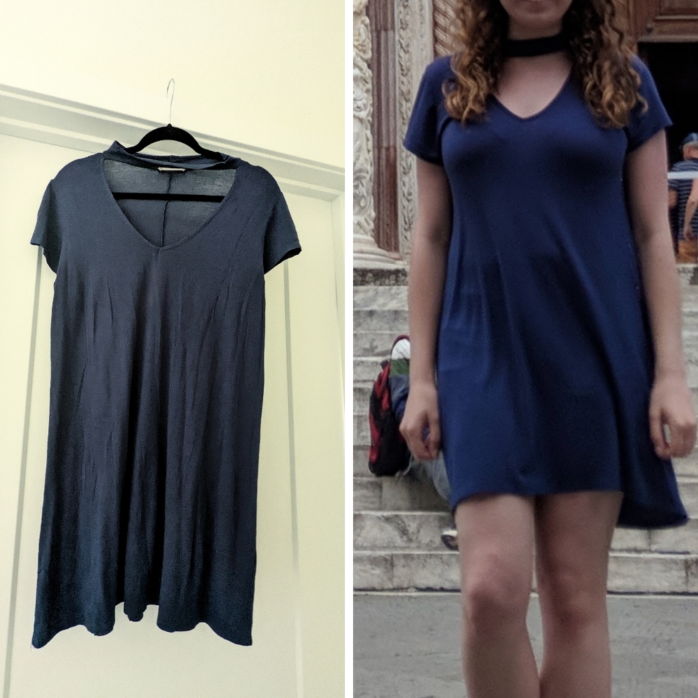 Blue T-Shirt Dress with neck detail